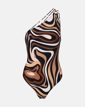 PUCCI Marmo One-Shoulder Swimsuit - Brown