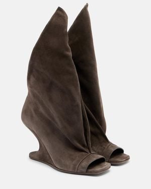 Rick Owens Cantilever Suede Peep-Toe Boots - Brown