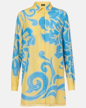 Etro Printed Cotton And Silk Shirt - Blue