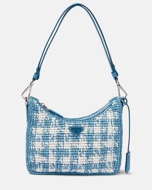 Prada Schultertasche Re-Edition Mini Aus Haekelstrick - Blau