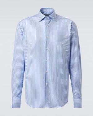 Canali Striped Cotton Poplin Shirt - Blue
