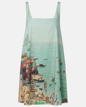 STAUD Brio Printed Cotton Minidress - Green