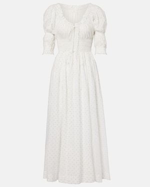 Doen Ischia Gathered Polka-Dot Cotton Midi Dress - White