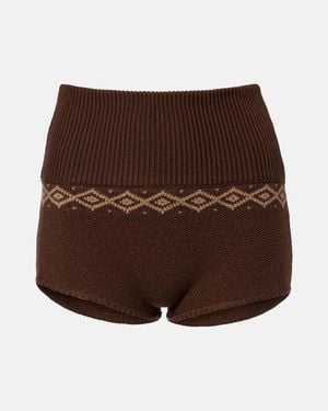 Magda Butrym Jacquard Wool Shorts - Brown