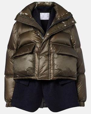Sacai Layered Wool-Trimmed Down Jacket - Black
