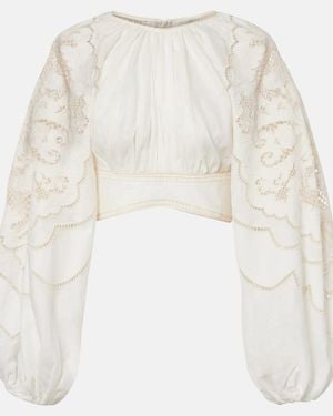 Zimmermann Daylight Embroidered Linen Crop Top - White