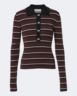 Ganni Polopullover Aus Wolle - Schwarz