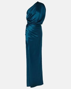 The Sei Draped One-Shoulder Silk Satin Gown - Blue