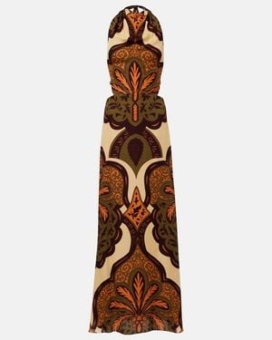 Johanna Ortiz Halterneck Printed Silk Maxi Dress - Brown