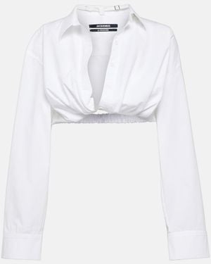 Jacquemus La Chemise Bahia Cotton-Blend Cropped Top - White