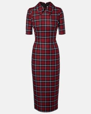 Emilia Wickstead Valletta Plaid Wool-Blend Midi Dress - Red