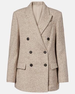 Brunello Cucinelli Double-Breasted Wool And Silk-Blend Blazer - Natural