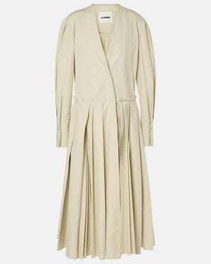 Jil Sander Pleated Cotton Poplin Midi Dress - Natural