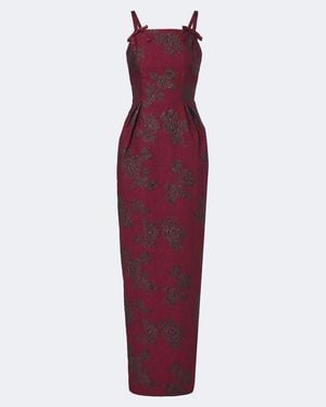 Rebecca Vallance Waverly Floral Cloque Bustier Gown - Red