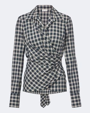 Dries Van Noten Draped Plaid Cotton Flannel Shirt - Black