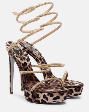 Rene Caovilla Cleo Embellished Satin Platform Sandals - Metallic