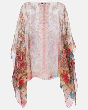 Etro Bedruckte Poncho Aus Seide - Pink