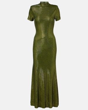Self-Portrait Embellished Mesh Maxi Dress - Green