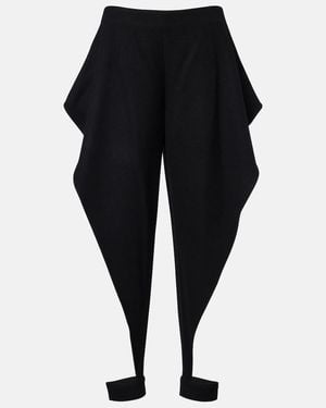 Alaïa Pantalones En Mezcla De Lana Drapeados - Negro