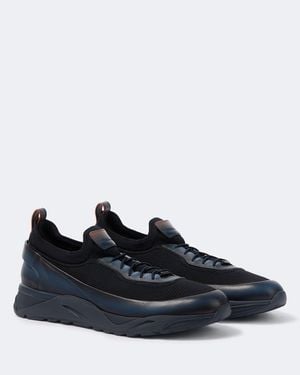 Santoni Leather-Trimmed Knitted Sneakers - Blue