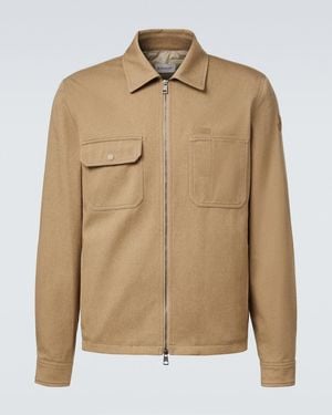 Moncler Leather-Trimmed Cotton Jacket - Natural