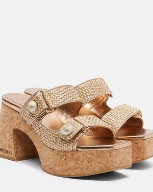 Jimmy Choo Fayence Raffia-Effect Platform Sandals - Brown