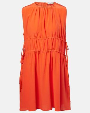 Asceno Como Ruched Silk Crepe Minidress - Orange