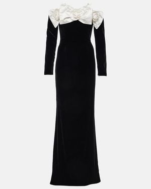 Alessandra Rich Bow-Detail Off-Shoulder Velvet Gown - Black