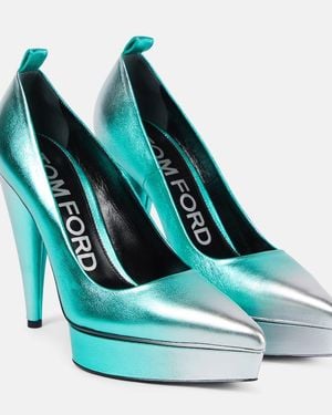 Tom Ford Metallic Leather Platform Pumps - Blue