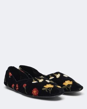 KHAITE Jane Embroidered Velvet Ballet Flats - Black