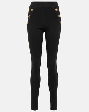 Balmain Elegant Fitted Knit Leggings With Golden Button Accents - Black