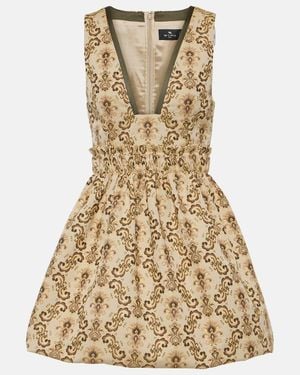 Etro Plunge-Neck Jacquard Minidress - Metallic