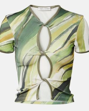 Christopher Esber Printed Ribbed-Knit Jersey Top - Green