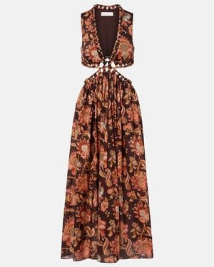 Zimmermann Aster Cutout Floral Cotton Midi Dress - Brown