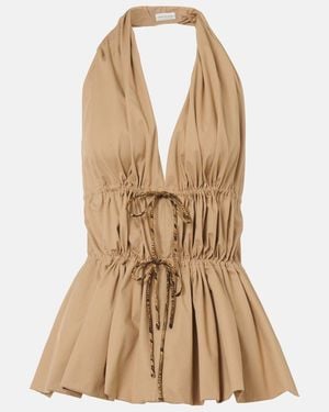 Dries Van Noten Gathered Halterneck Cotton Poplin Top - Natural