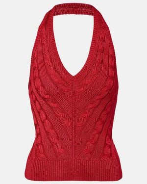 Ralph Lauren Cable-Knit Halterneck Silk Top - Red