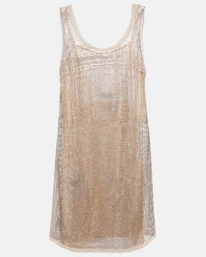 Prada Embellished Mesh Mini Dress - Natural