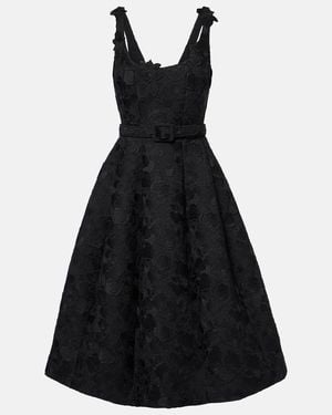 Oscar de la Renta Orchid Embroidered Guipure Lace Midi Dress - Black