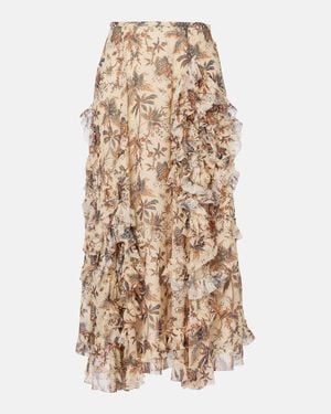 Ulla Johnson Adele Printed Silk-Blend Chiffon Midi Skirt - Natural