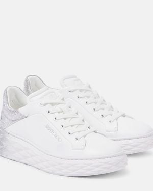 Jimmy Choo Diamond Maxi/F Ii Glitter Leather Trainers - White