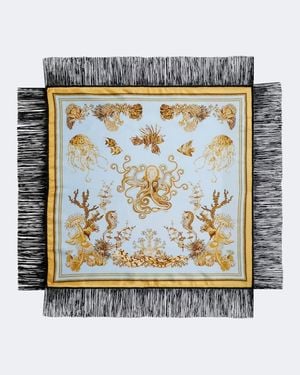 La DoubleJ Fringed Printed Silk Twill Scarf - Metallic