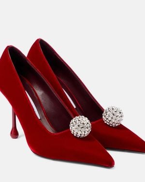 Jimmy Choo Orb 95 Embellished Velvet Sandals - Red