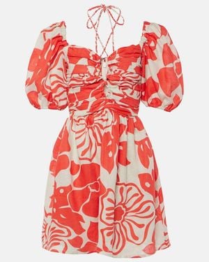 Faithfull the Brand Odelia Floral Linen Minidress - Red