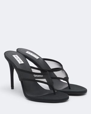 Alaïa Infra Tulle Thong Sandals - Black