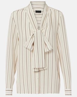 Nili Lotan Angelique Tie-Neck Striped Silk Blouse - Natural