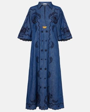 Zimmermann Aster Embroidered Denim Midi Dress - Blue