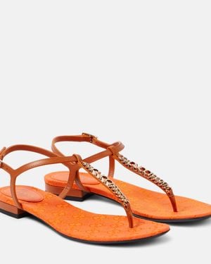 Gucci Signoria Leather Thong Sandals - Orange