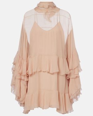 Chloé Ruffled Silk Muslin Minidress - Natural