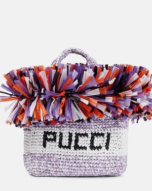 PUCCI Logo Small Raffia-Trimmed Tote - Red