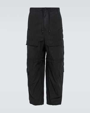Balenciaga Wide Cotton-Blend Cargo Trousers - Black